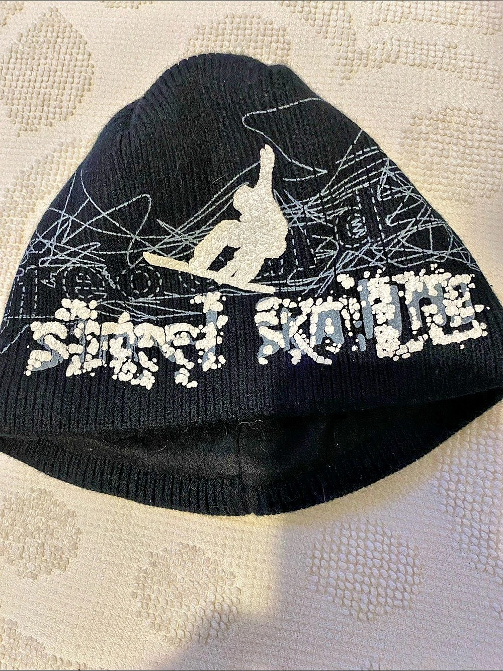 Royal Black & White Knit Snowboard Beanie